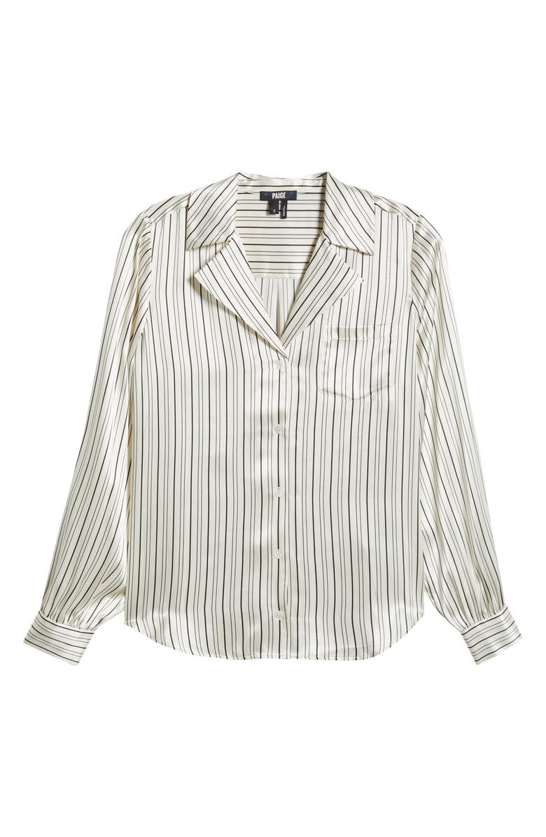 PAIGE Capriana Stripe Satin Button-Up Shirt, Alternate, color, Antique White/ Black