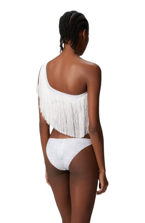 Missoni One-shoulder Zigzag Lamé Viscose Bikini With Fringes In White