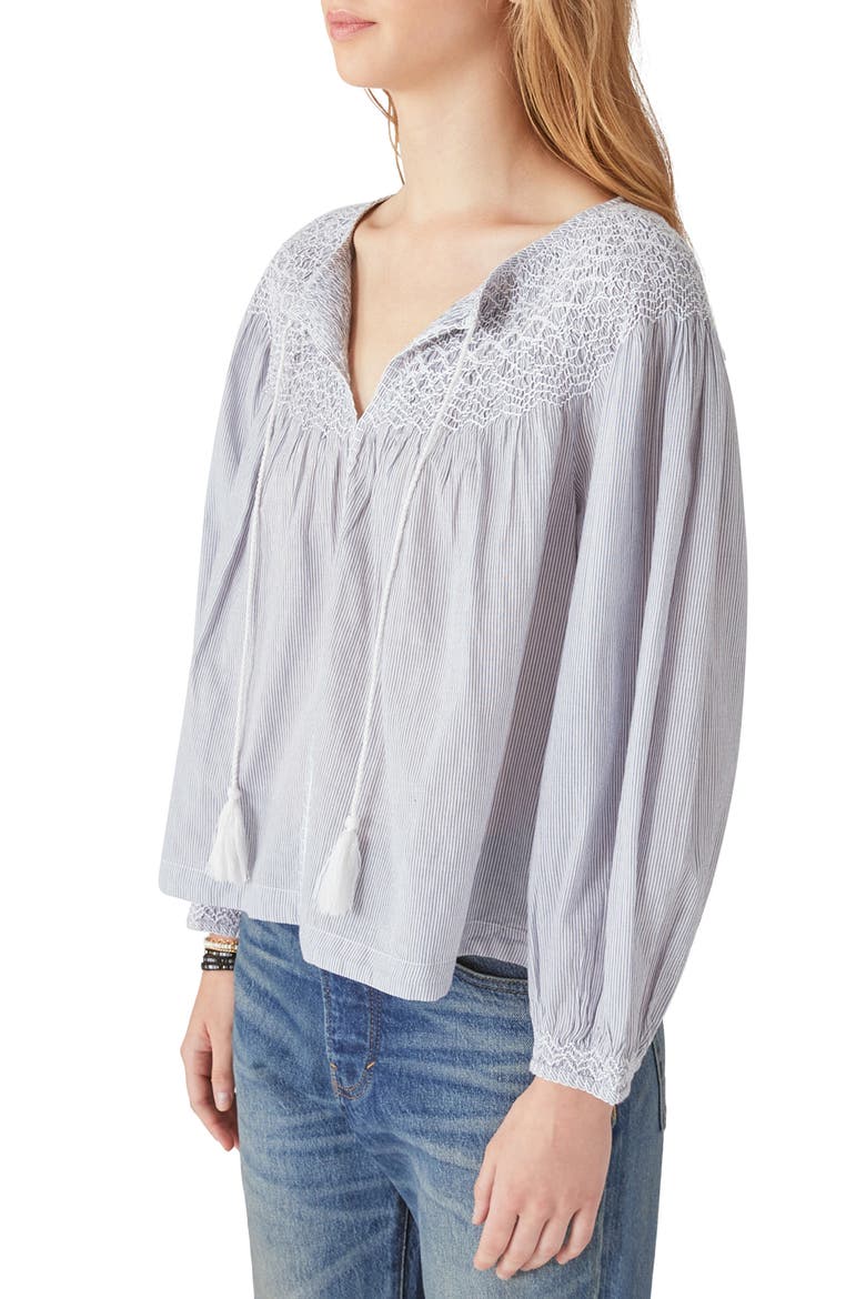 Stripe Smocked Peasant Top, Alternate, color, BLUE STRIPE