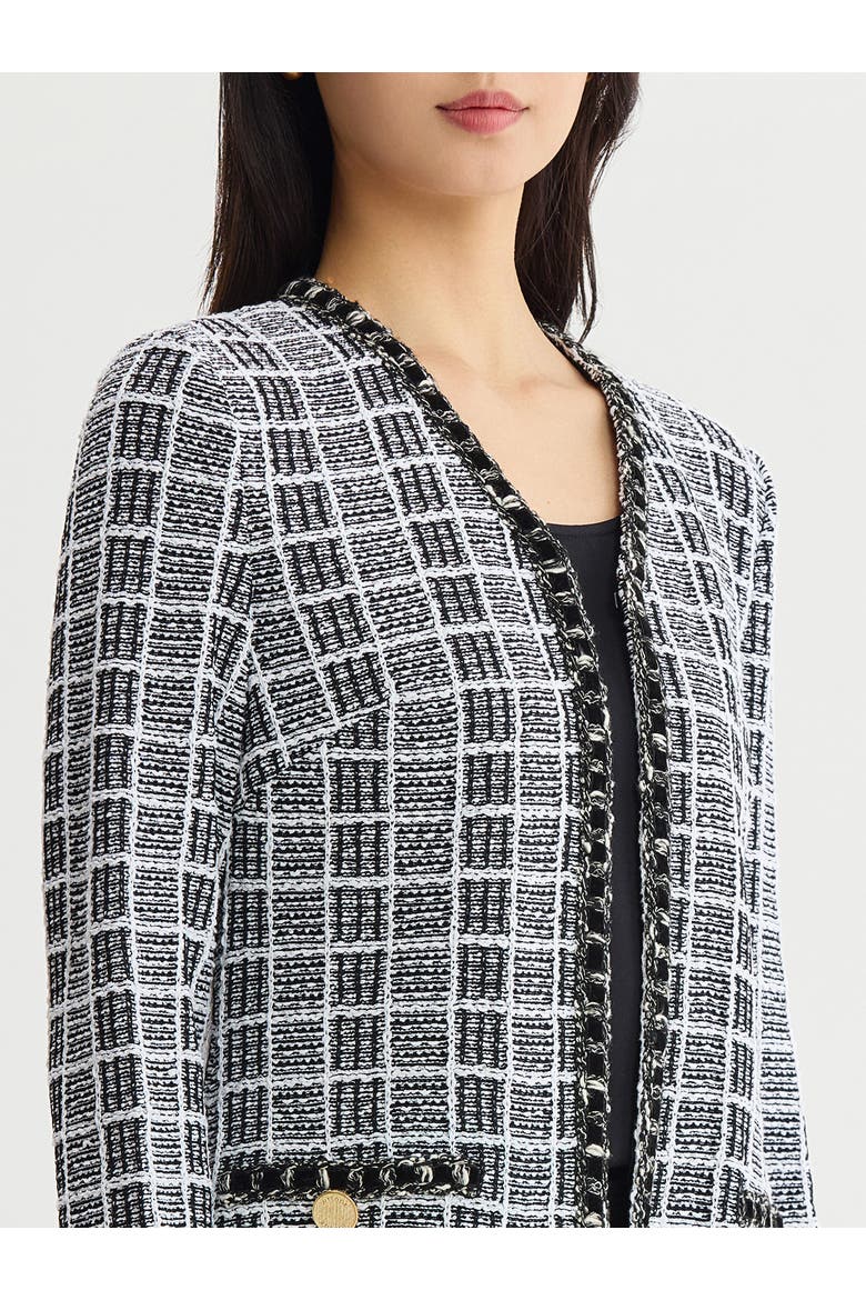 Heritage Velvet Ribbon Trim Plaid Knit Jacket, Alternate, color, Black/White