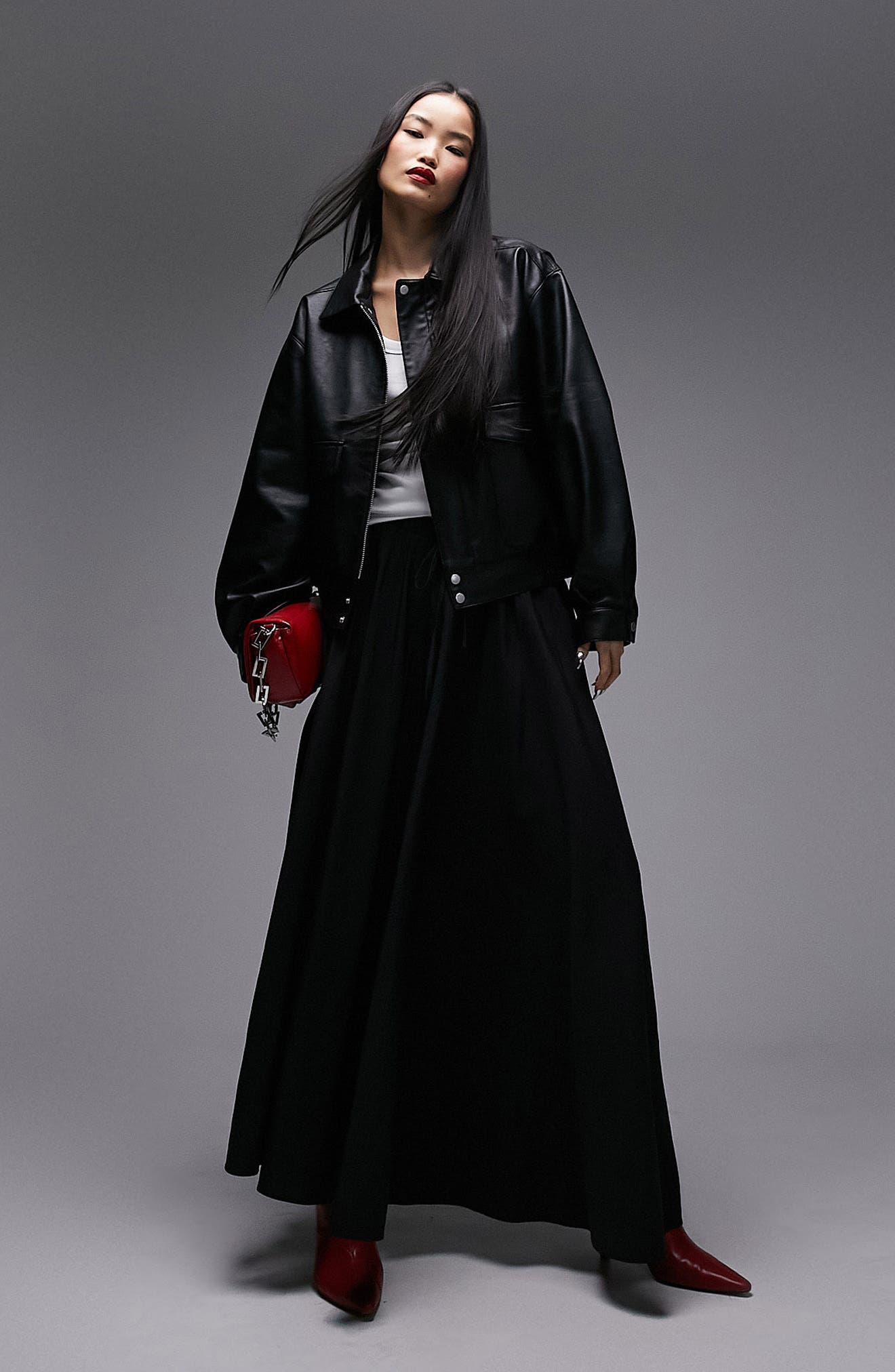 Oversize Faux Leather Bomber Jacket
