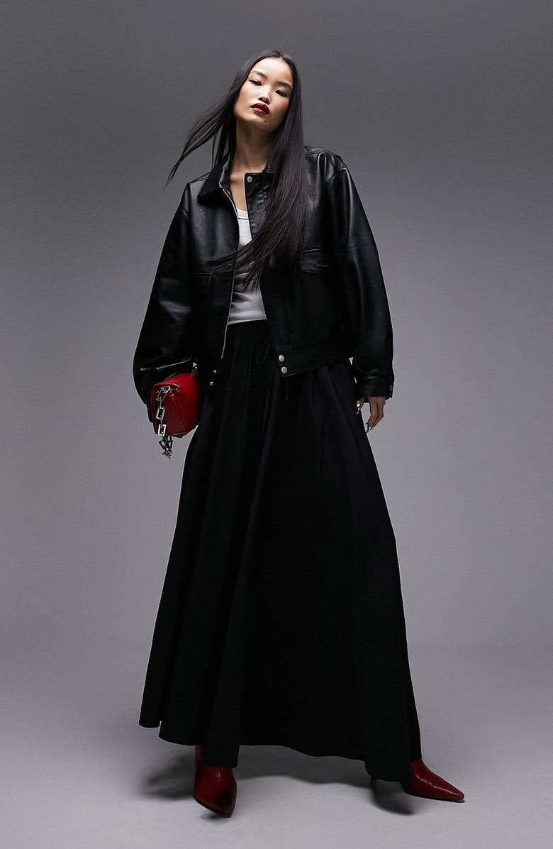 Topshop Oversize Faux Leather Bomber Jacket, Main, color, 