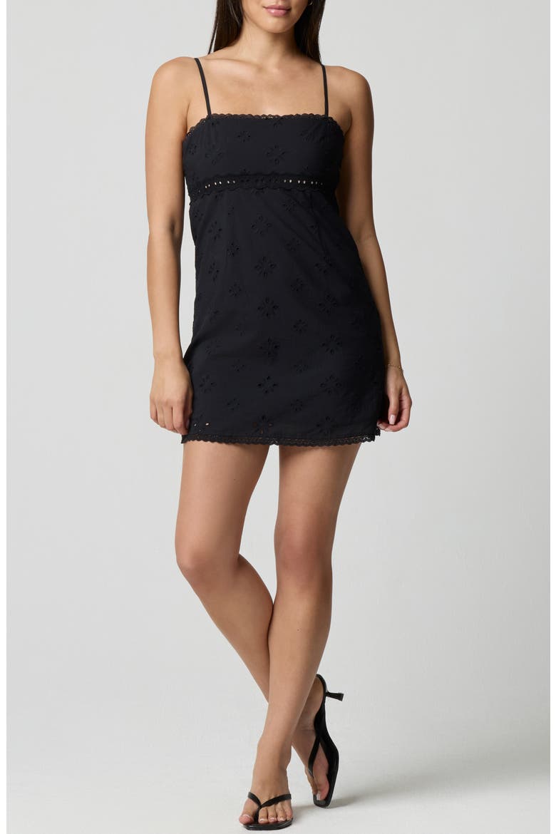 Square Neck Cotton Eyelet Minidress, Main, color, BLACK