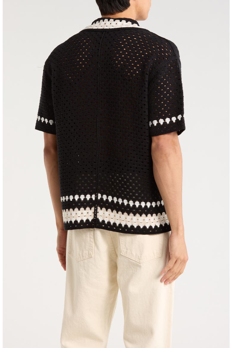 Crochet Button-Up Shirt, Alternate, color, BLACK/ NEUTRAL COMBO