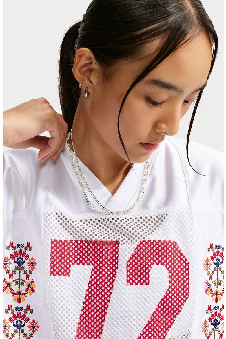 Sportswear Graphic Oversized Mesh Jersey, Alternate, color, WHITE/ UNIVERSITY RED