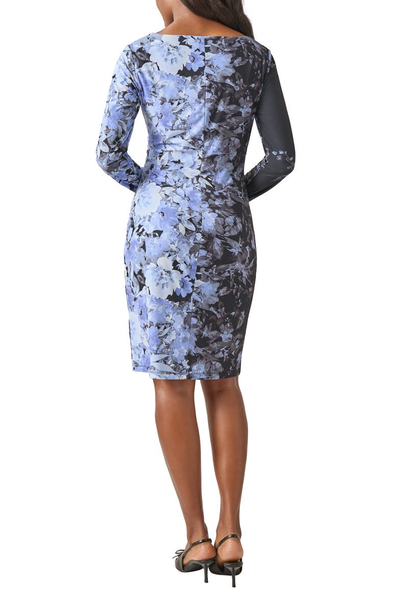 Long Sleeve Boat Neck Side Ruched Jersey Dress, Alternate, color, BLACK MULTI