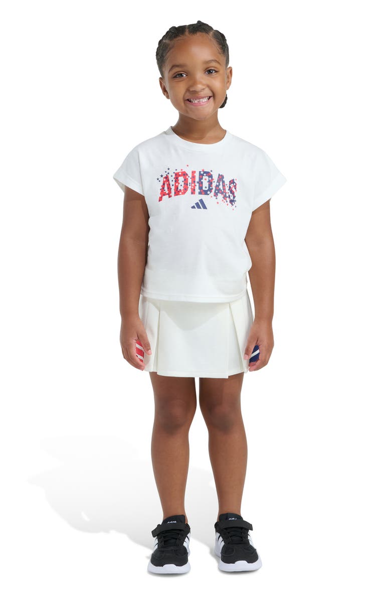 adidas Logo Graphic T-Shirt & Skirt Set, Alternate, color, Off White