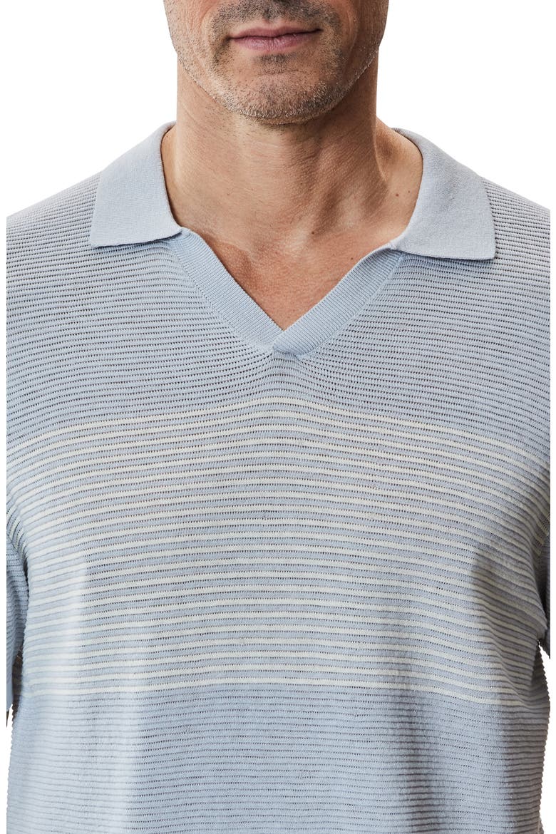 Orion Stripe Silk & Linen Johnny Collar Polo, Alternate, color, LIGHT GREY