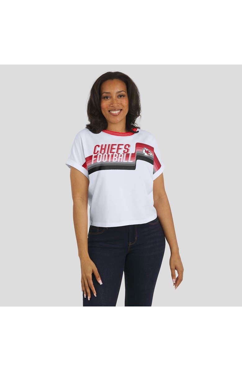 WEAR by Erin Andrews Women's WEAR by Erin Andrews White Kansas City Chiefs Cropped Center Stripe Dolman T-Shirt, Alternate, color, White