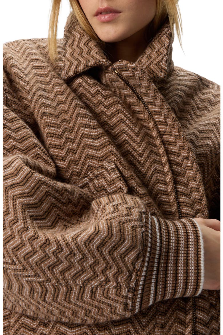 Bomber Jacket With Irregular Chevron Pattern, Alternate, color, Beige