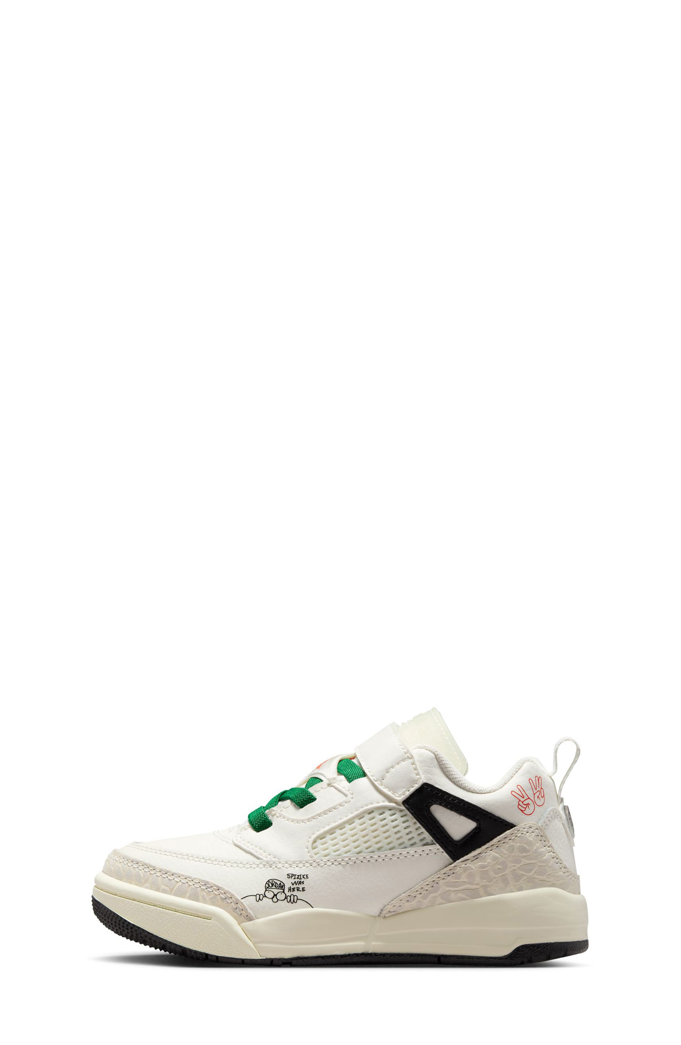 Jordan Kids' Spizike Low Top Sneaker, Alternate, color, Sail/ Orange/ Black/ Pine