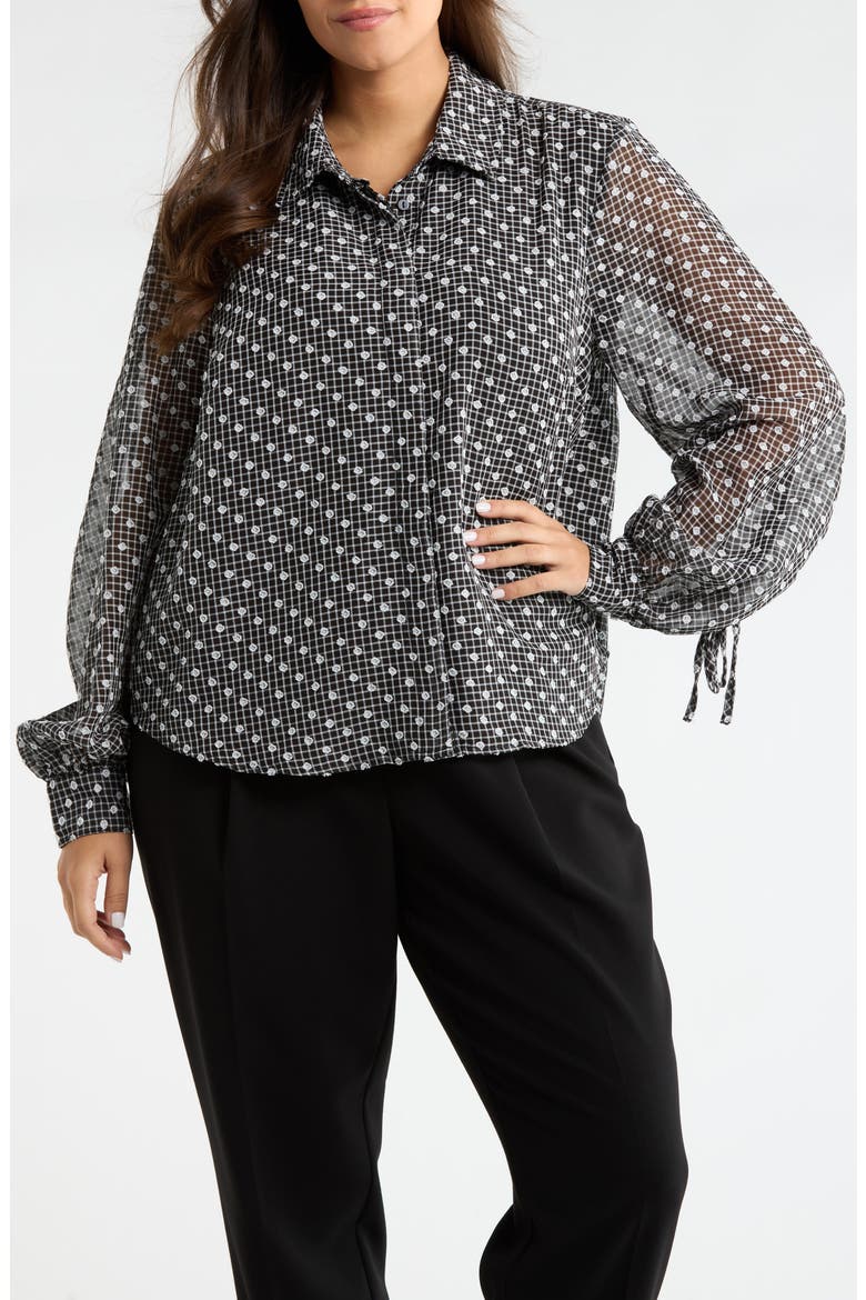 Plaid Dobby Swiss Dot Top, Main, color, BLACK/ WHITE PLAID