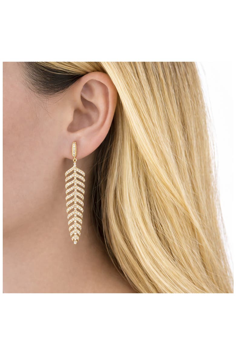 Camila Feather Cubic Zirconia Drop Earrings, Alternate, color, GOLD