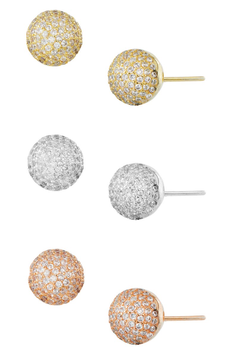SAVVY CIE JEWELS Fireball Set of 3 Stud Earrings, Alternate, color, Yellow/ Rose/ Silver