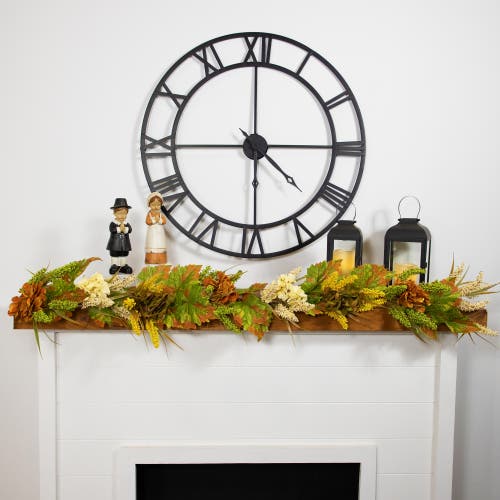 Northlight 5' X 10" Flowers With Wheat Artificial Fall Harvest Garland, Unlit In Multi