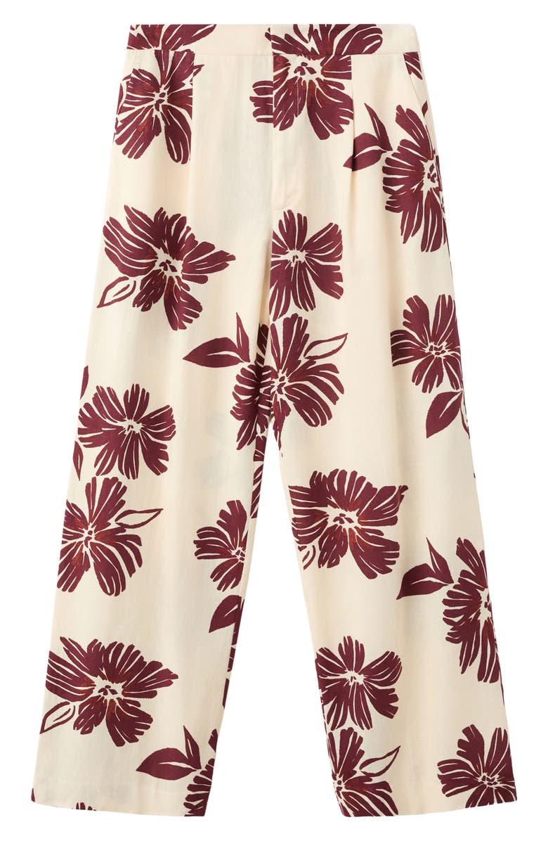 MANGO Pleated Print Straight Leg Pants, Alternate, color, Ecru