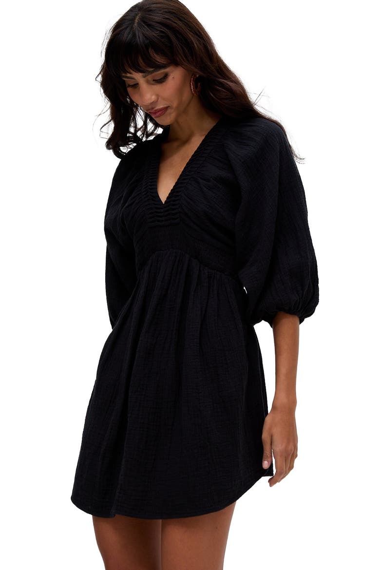 Soipoi Ruched V-Neck Midi Dress, Alternate, color, Black