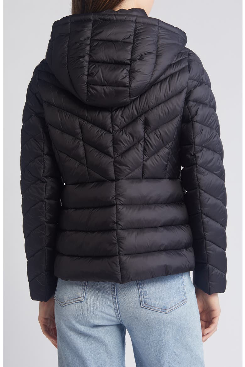 Water Repellent Hooded Packable Puffer Coat, Alternate, color, BLACK
