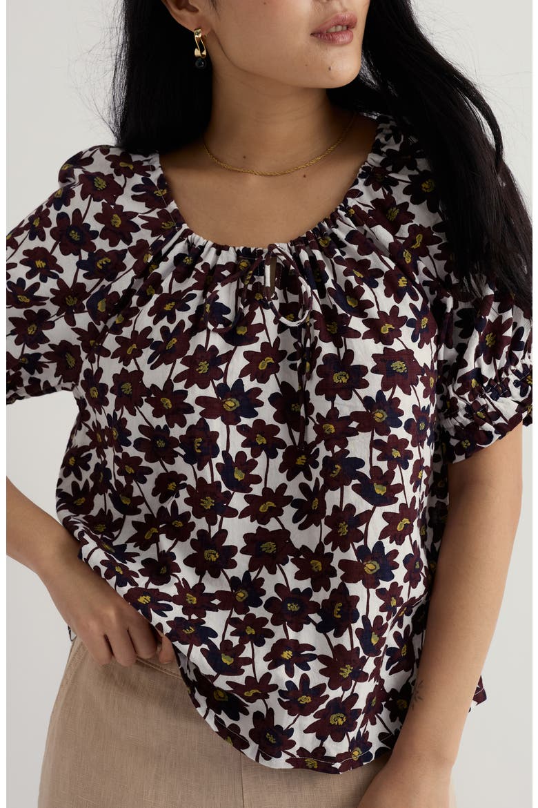 Ceanothus Keyhole Neck Top, Main, color, INKED COSMOS CHALK
