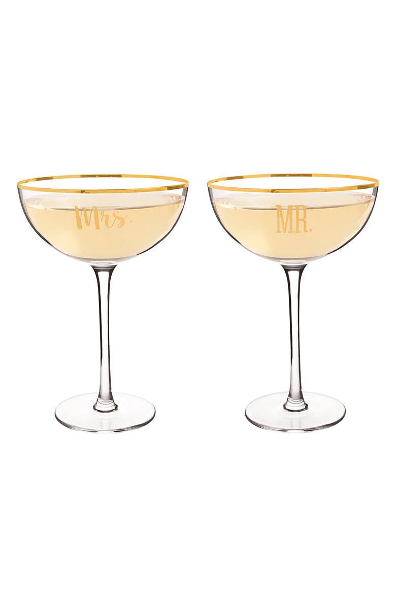 Cathy's Concepts Mr. & Mrs. Set of 2 Champagne Coupe Toasting Glasses, Alternate, color,