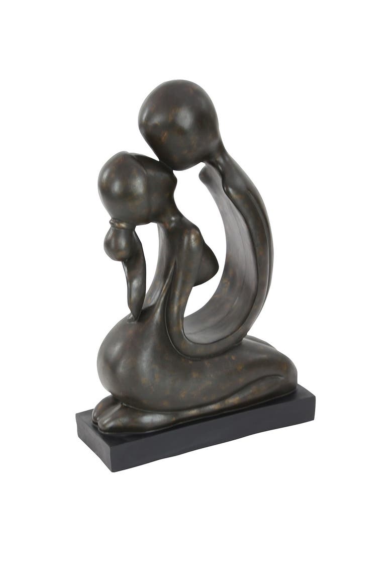 Brown Polystone Kissing People Sculpture, Main, color, BROWN