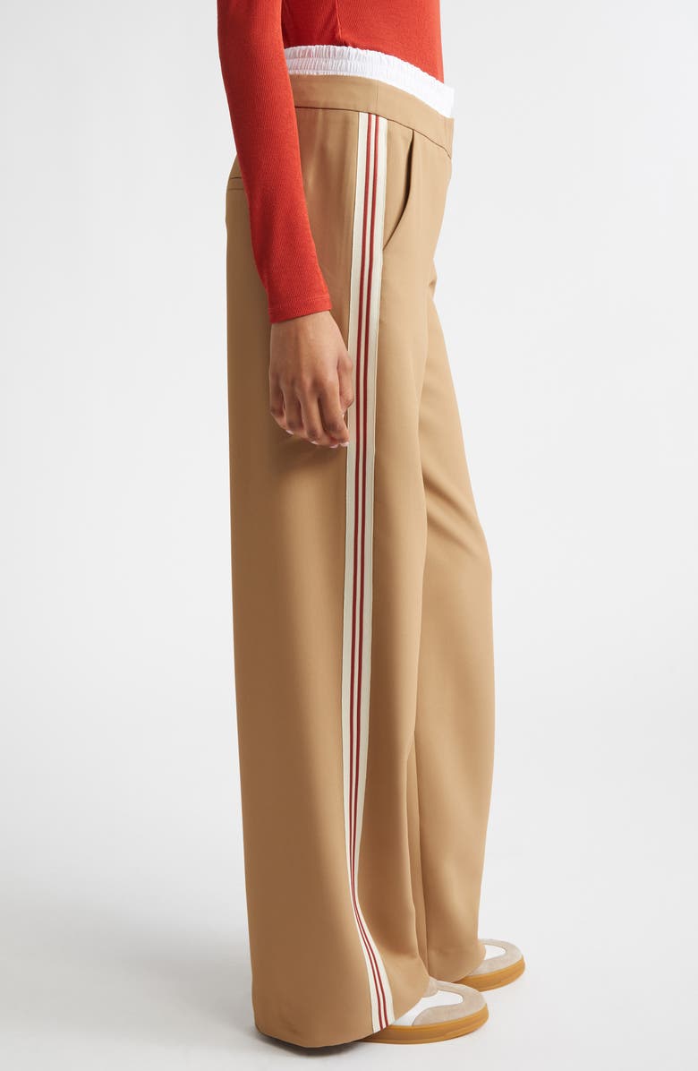 Veronica Beard Eugene Boxer Waist Side Stripe Gabardine Pants, Alternate, color, Khaki
