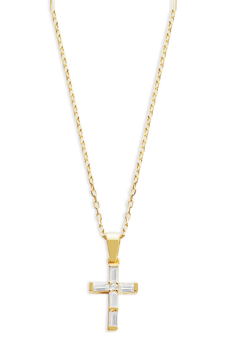 Crystal Baguette Cross Pendant Necklace, Main, color, GOLD