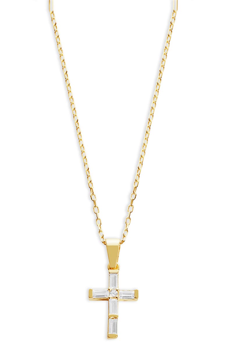 ARGENTO VIVO Crystal Baguette Cross Pendant Necklace, Main, color, Gold