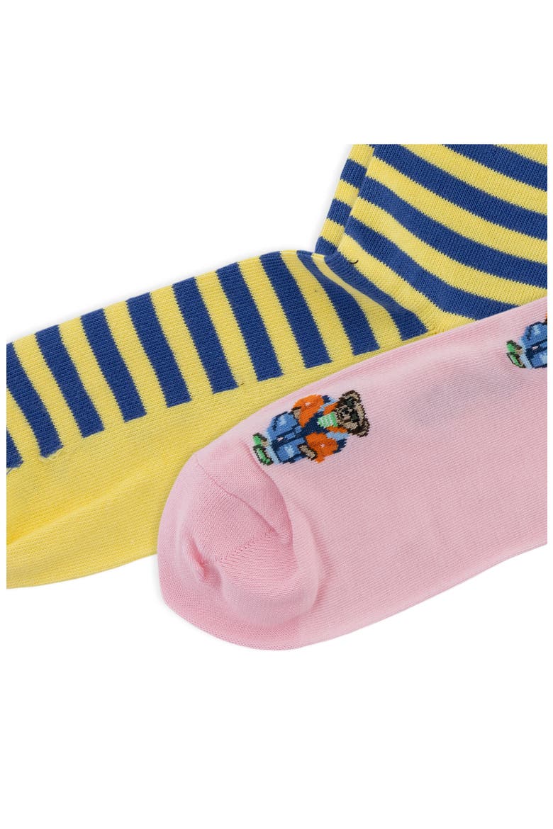 Assorted 2-Pack Stripe & Polo Bear Cotton Blend Dress Socks, Alternate, color, PINK