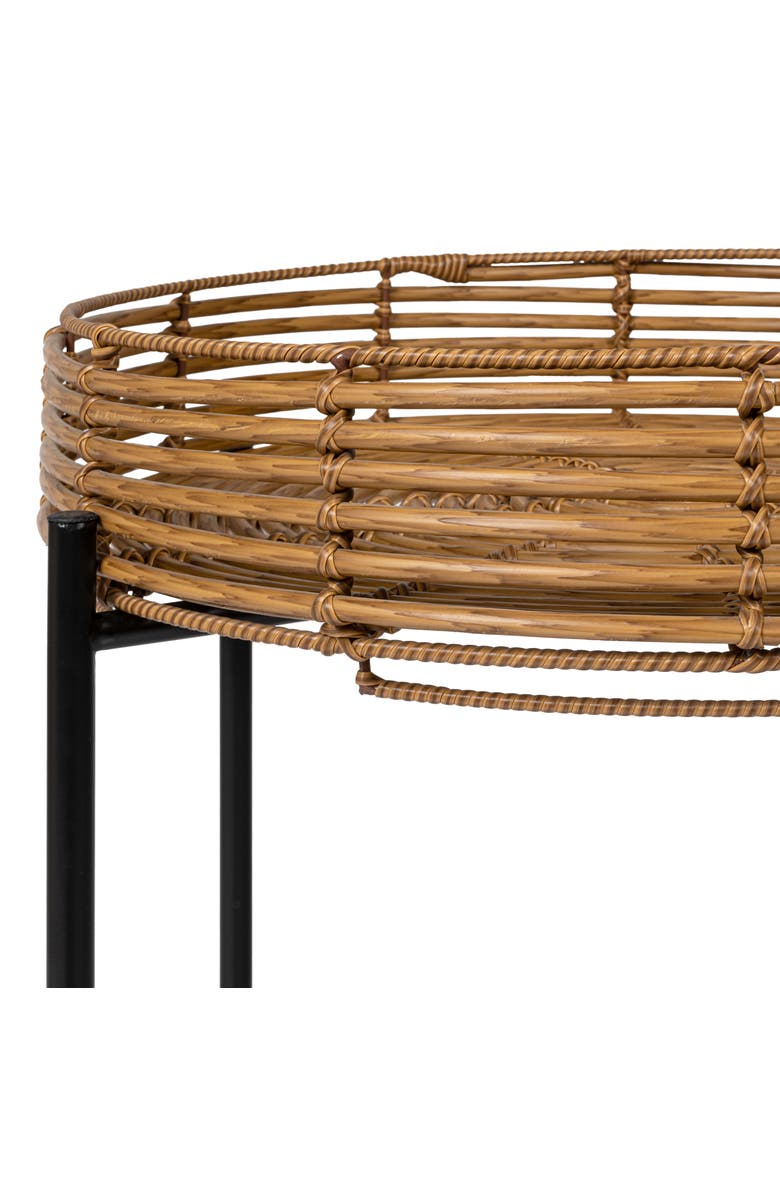 JONATHAN Y Malia 20" Coastal Bohemian Faux Rattan Round Tray End Table with Metal Base, Alternate, color, Brown