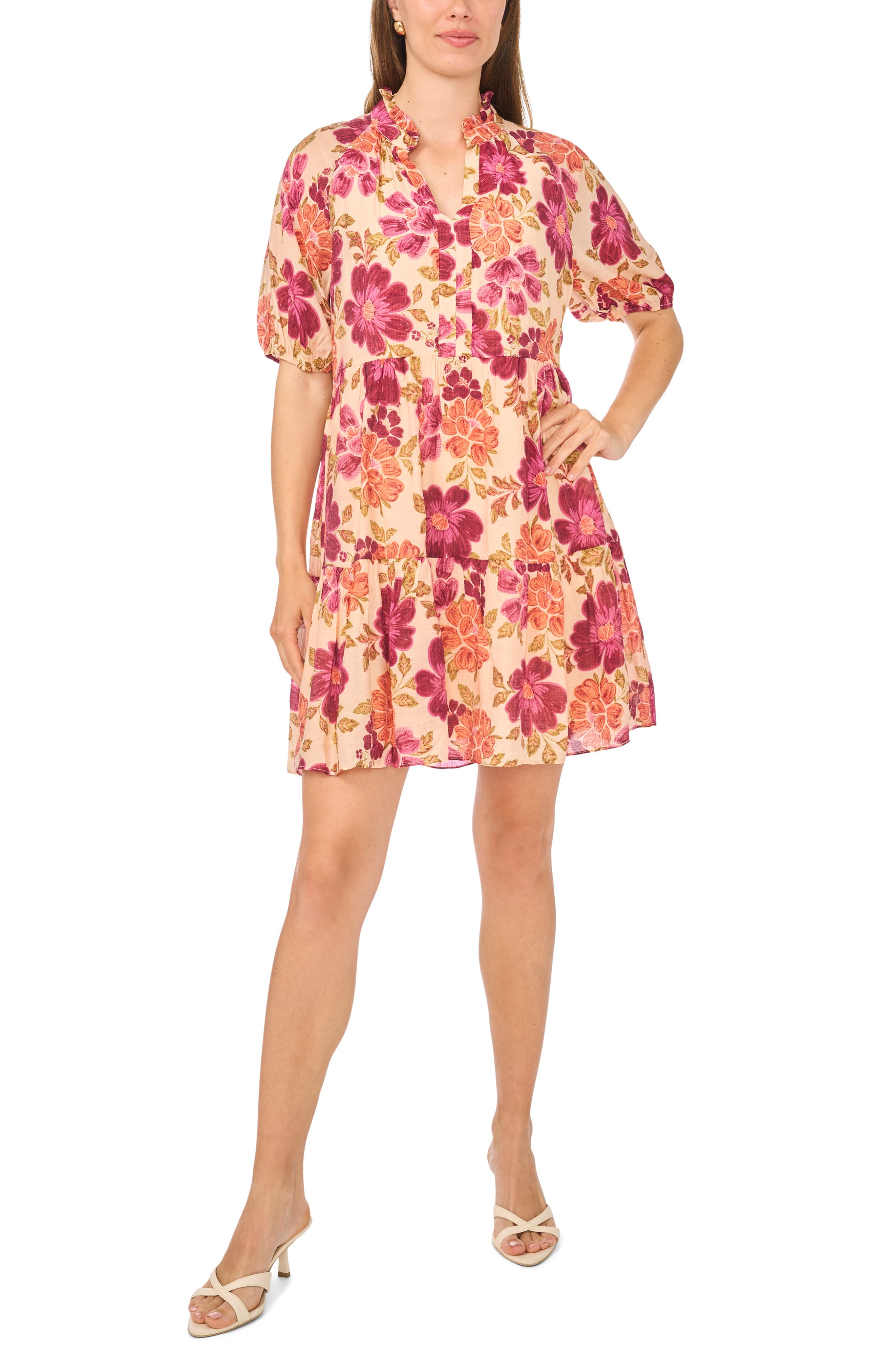 Floral Short Sleeve Tiered Dress