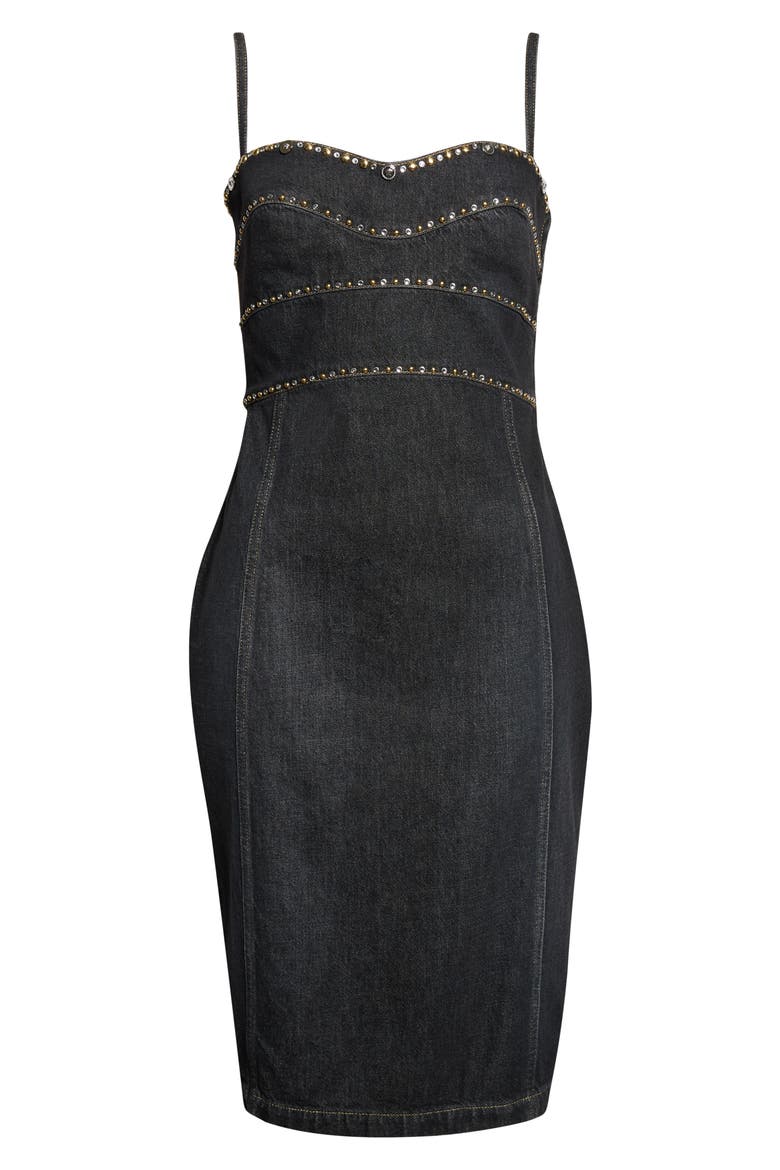 Studded Fitted Denim Dress, Alternate, color, BLACK