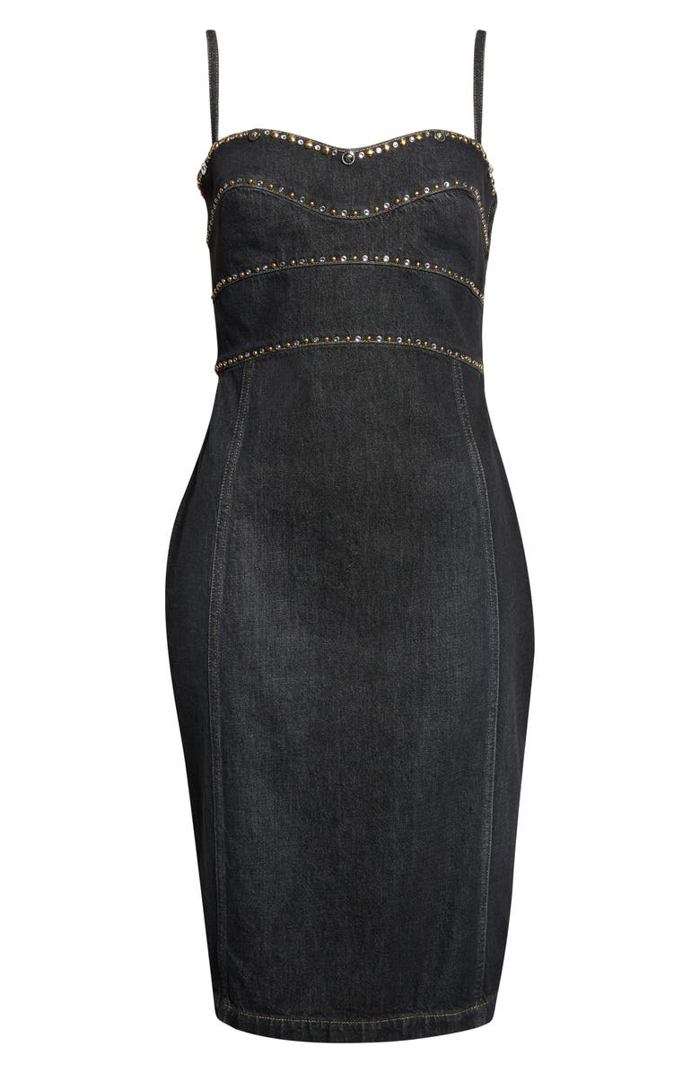 Versace Studded Fitted Denim Dress, Alternate, color, Black