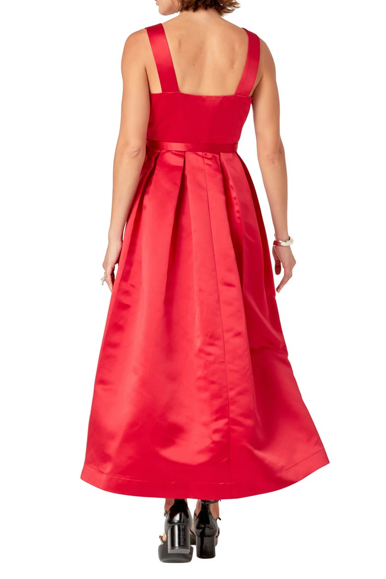 Pleated Belted Midi Dress, Alternate, color, RED