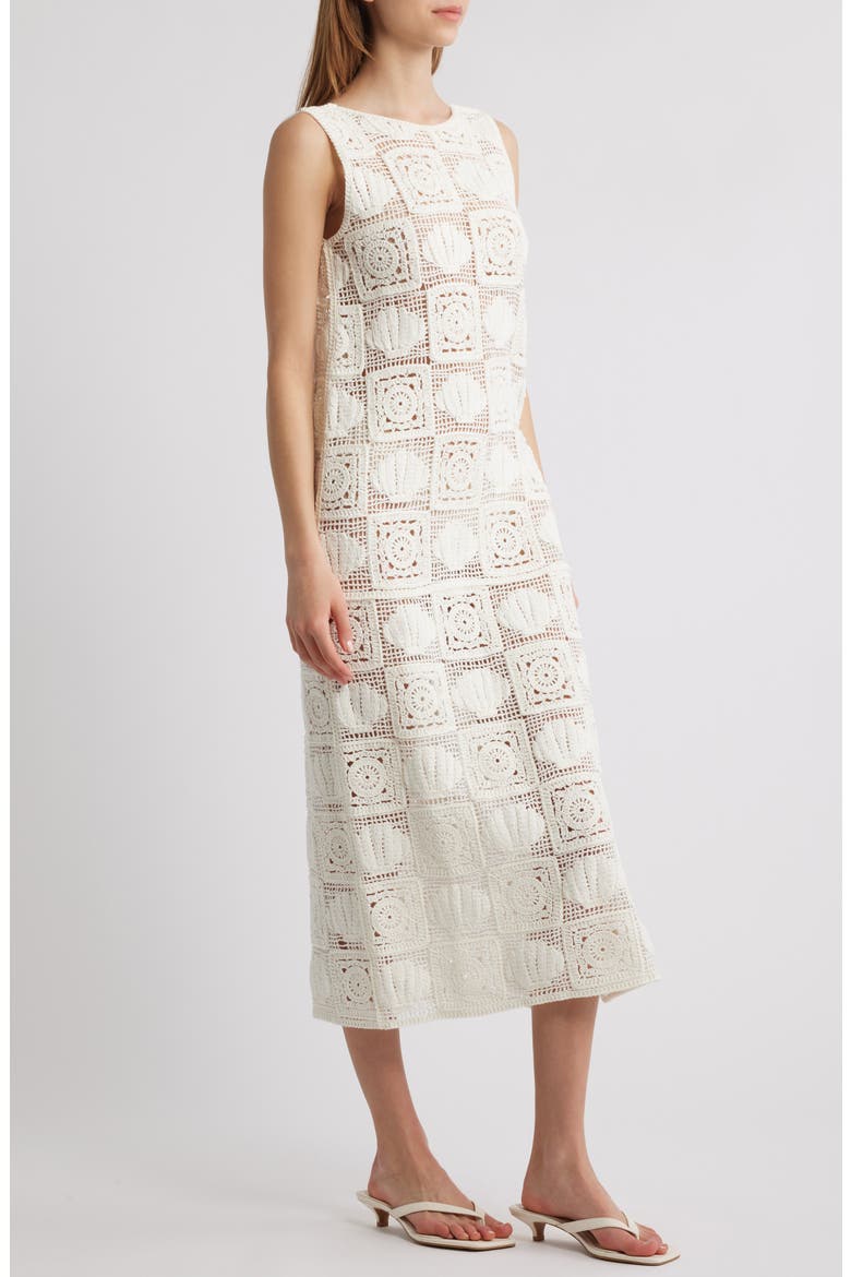 Calla Crochet Midi Dress, Alternate, color, WHITE SEA SHELL CROCHET