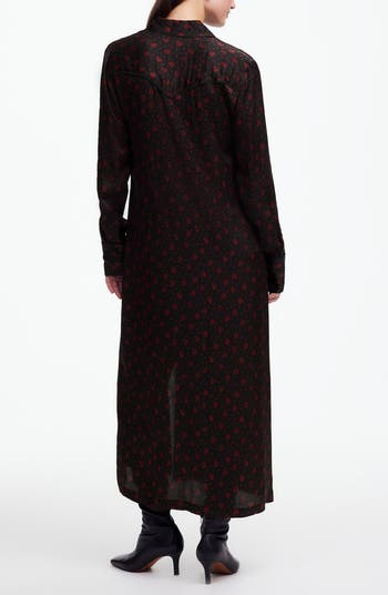 Floral Long Sleeve Button Front Midi Shirtdress