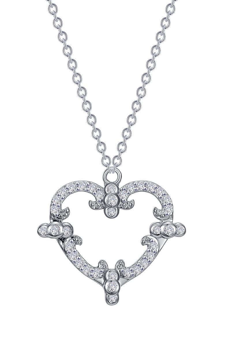 Lafonn Simulated Diamond Heart Pendant Necklace, Main, color, Silver/ Simulated Diamond