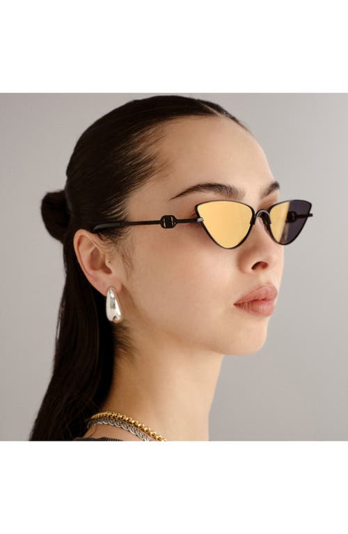 Le Specs The Soiree Slim Metal Cat-eye Sunglasses In Satin Black/flash