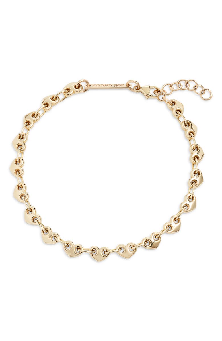 Zoë Chicco 14K Gold Small Puffed Mariner Heart Link Chain Bracelet, Main, color, 