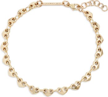 14K Gold Small Puffed Mariner Heart Link Chain Bracelet