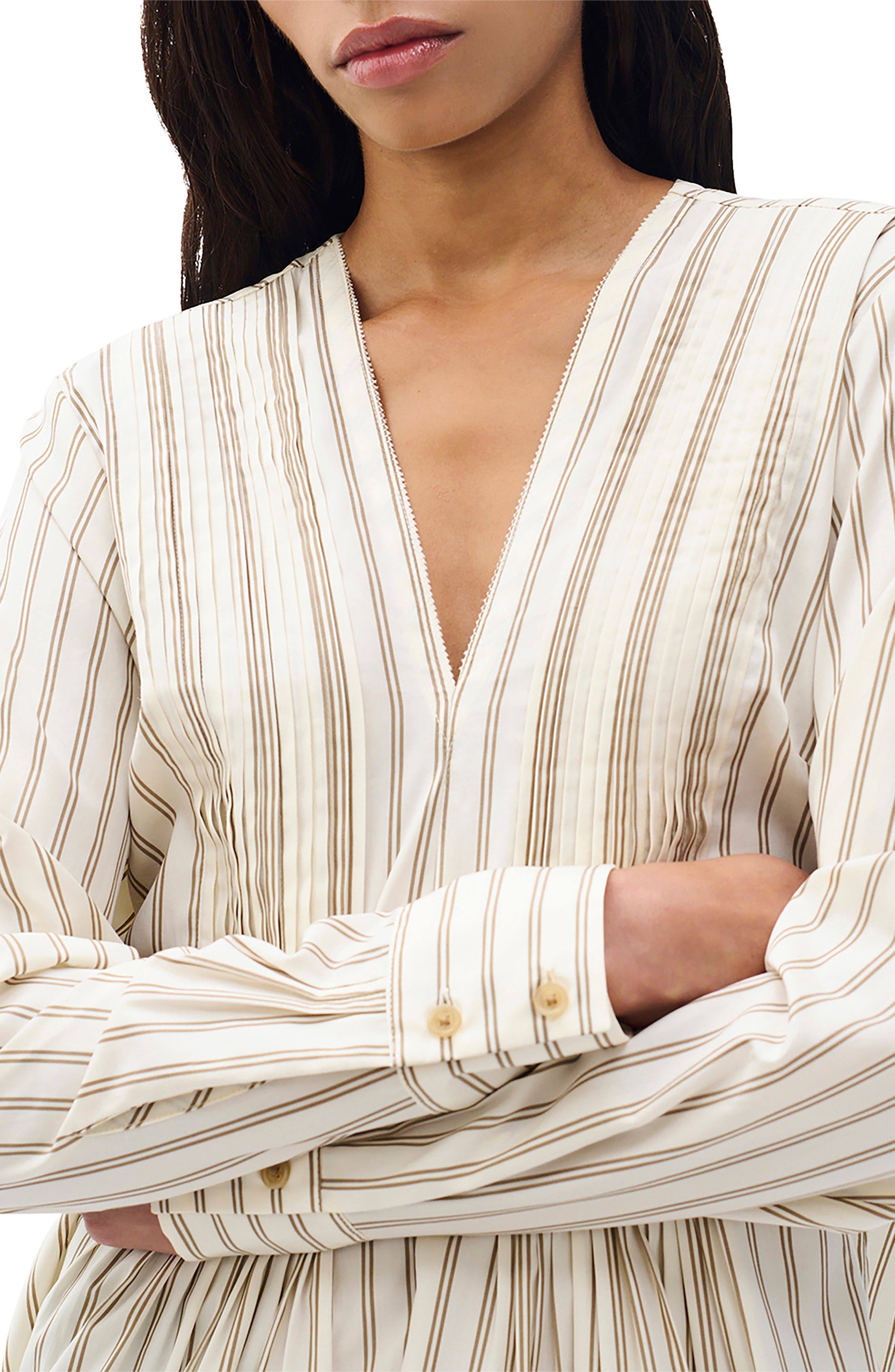 Asher Stripe Pleated Cotton Blouse - image 2