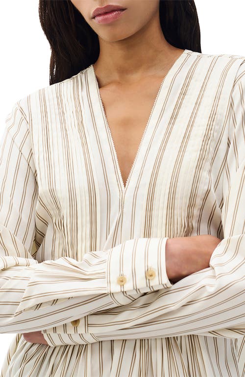 Rag & Bone Asher Stripe Pleated Cotton Blouse In White