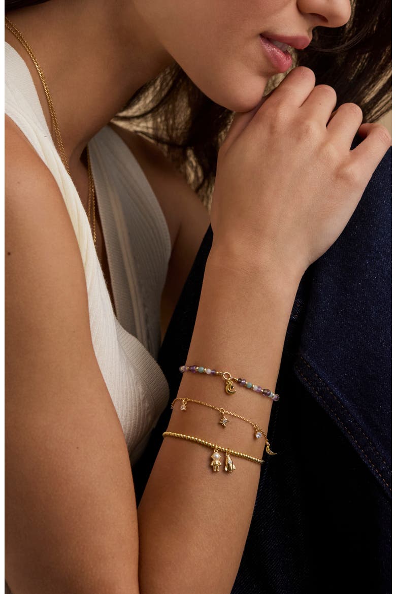 Spaceship and Astronaut Charm Stretch Bracelet, Alternate, color, GOLD PLATED