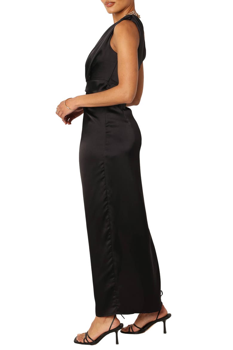 Nadia One-Shoulder Satin Maxi Dress, Alternate, color, BLACK