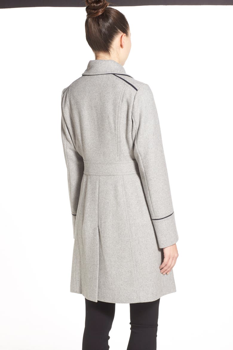 Wool Blend Double Breasted Officer's Coat, Alternate, color, LIGHT GREY