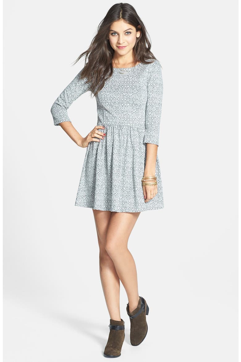 Geometric Jacquard Skater Dress, Main, color, ABSTRACT DIAMOND GREY