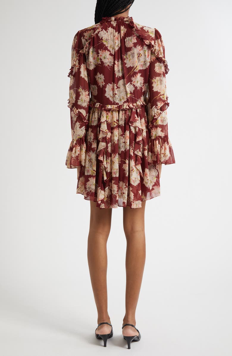 Cinq à Sept Mae Floral Print Ruffle Long Sleeve Chiffon Minidress, Alternate, color, Wineberry Multi