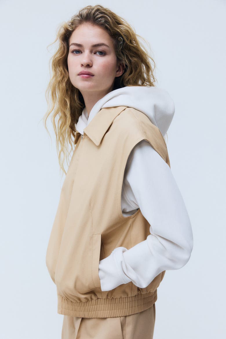 Collared Cotton Gilet, Main, color, Beige