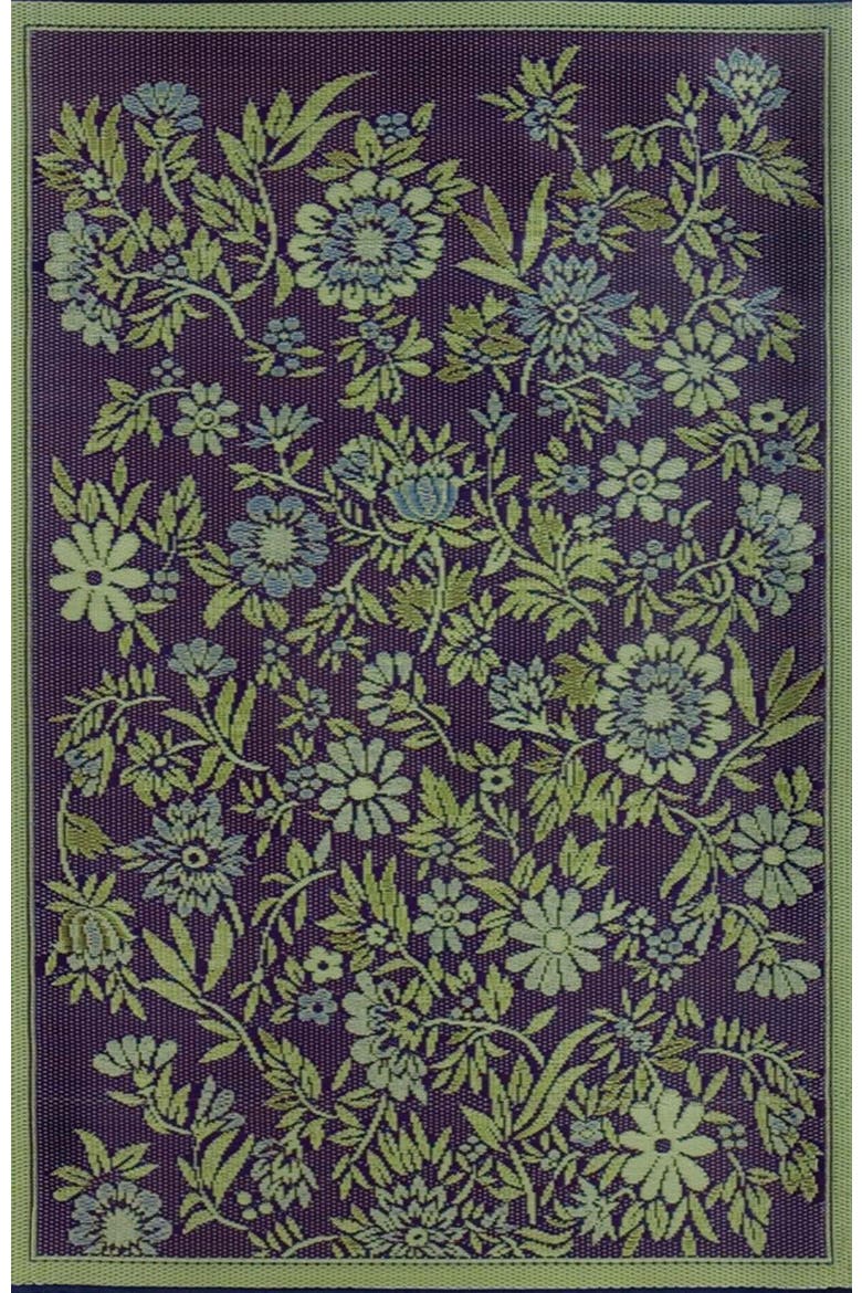 Wildflowers Eggplant Rug, Alternate, color, green and blue