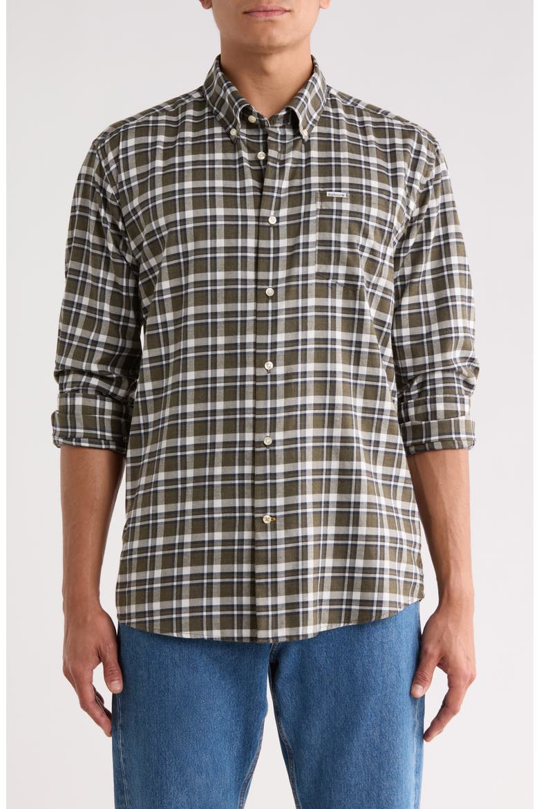 Turville Regular Fit Plaid Cotton Button-Down Shirt, Main, color, OLIVE